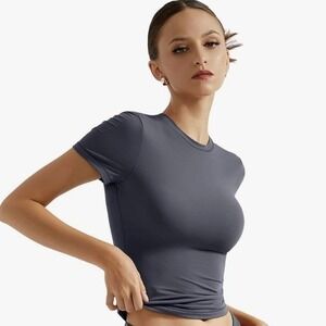 Suuksess Buttery Soft Fitted Basic Tee Double Lined Short Sleeve Ash Grey Small